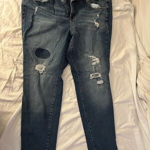 Torrid size 22 regular length.  Blue Skinny Jeans with Distressed Details